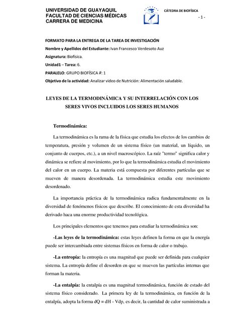 Leyes De La Termodinámica Y Su Interrelación Con Los Seres Vivos