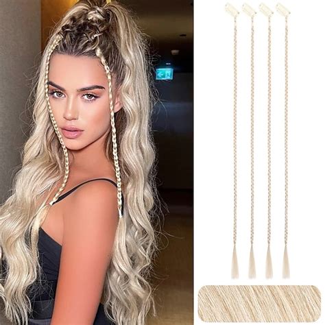 Braid Hair Extensions 4 PCS Baby Braids Front Side Bang Curtain Bang Clip in Hair Extensions ...