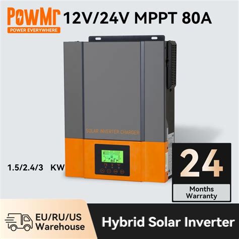 Powmr Hybrid Solar Inverter 24V 12V Pure Sine Wave Inverter MPPT 80A