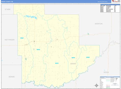 Grant County, ND Zip Code Wall Map Basic Style by MarketMAPS