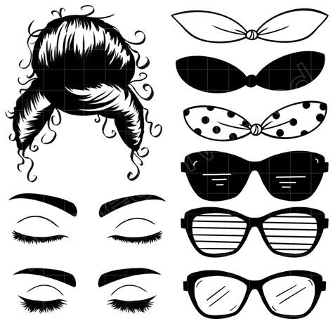 Messy Bun Svg Files Eyes Sunglesses Glasses Cricut Cut Files Etsy