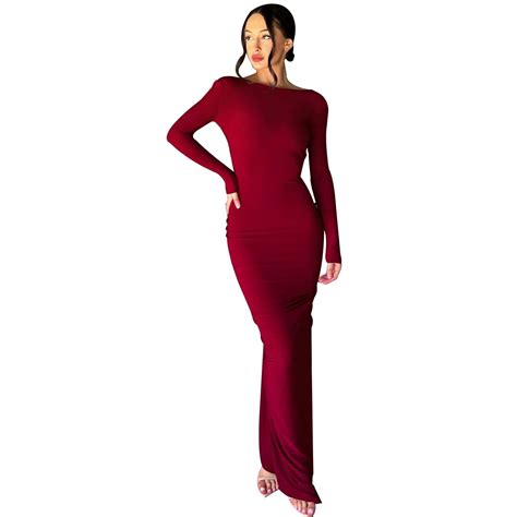 Bmisegm Women Ssolid Color Sexy V Neck Bodycon Dress With Pleated Detail And Long Sleeves Formal