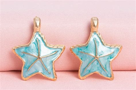 4 Enamel Starfish Charm Gold Tone With Aqua Blue Enamel 65347 3280 Etsy