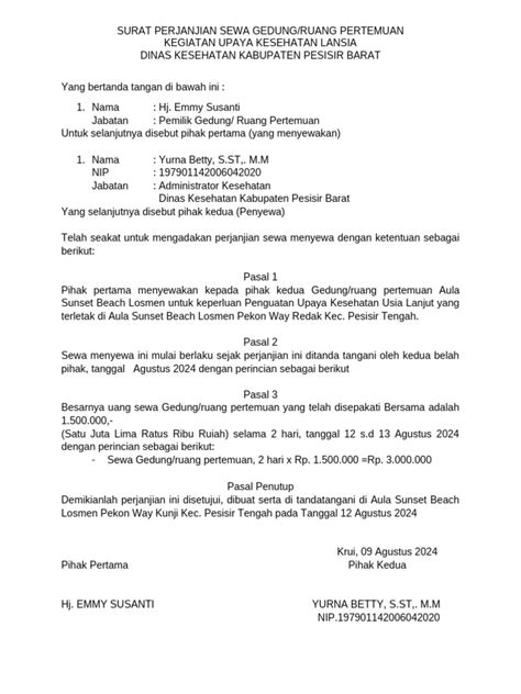 Surat Perjanjian Sewa Gedung Pdf