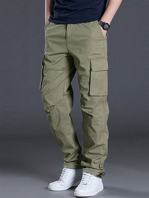 Men Flap Pocket Drawstring Hem Cargo Trousers In Pants Outfit