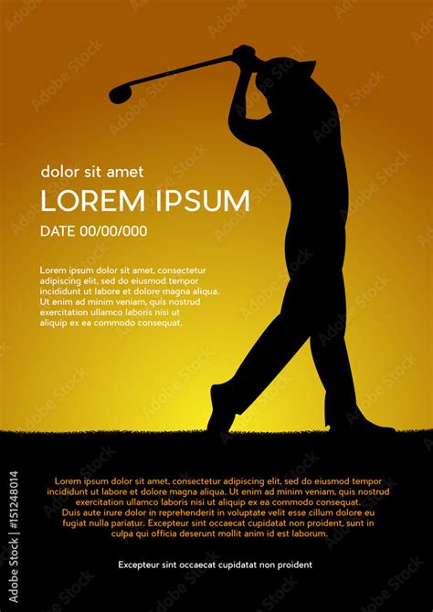 Golf Club Competition Tournament Sunset Background Vector Poster With