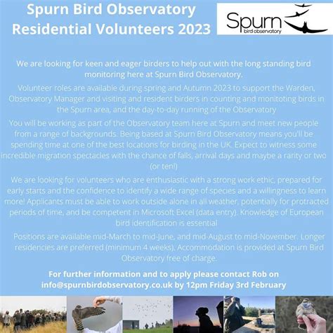 Spurn Bird Observatory on Twitter: "Want to be part of the team here at Spurn over Spring or ...