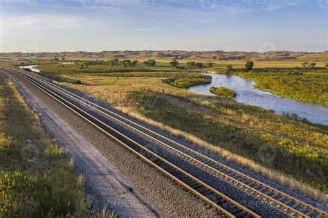 Highway And Railroad Across Nebraska Sandhills Along The Middle Loup