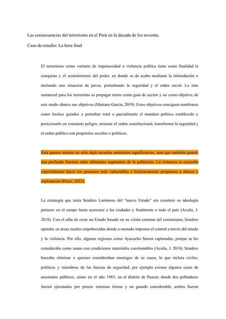 Las Consecuencias Del Terrorismo En El Per Ariana Udocz