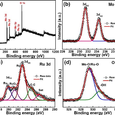 a XPS survey spectrum of MoO 3 RuO 2 À 40 and high resolution b Mo