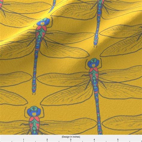 Yellow Dragonflies Fabric Dragonflies For Swallows Gold By Etsy