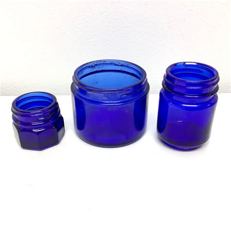 Lot Of Cobalt Blue Glass Jars Vintage Noxzema Vick S Etsy