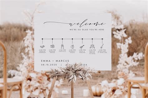 Wedding Timeline Sign Template Modern Wedding Welcome Sign Printable