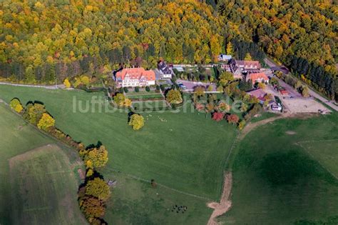 Niederbronn les Bains von oben Gebäude und Parkanlagen des Gutshauses