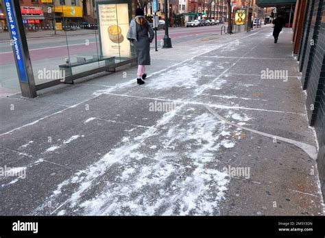 Deicing Salt On A Sidewalk In New York City Rock Salt On A Sidewalk In