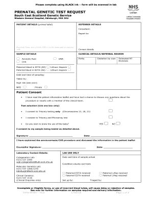 Fillable Online Prenatal Genetic Test Request Bformb Nhs Lothian Fax