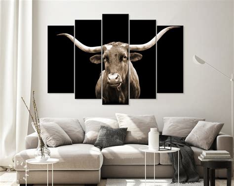 Sepia Texas Longhorn Canvas Print Close Up Portrait Of Etsy