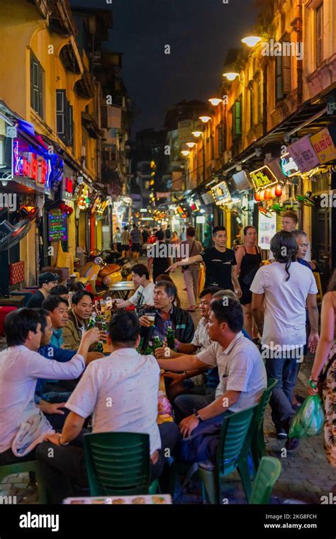 Ta Hien Hanoi Pub Street Packed With Tourists At Night Taken At