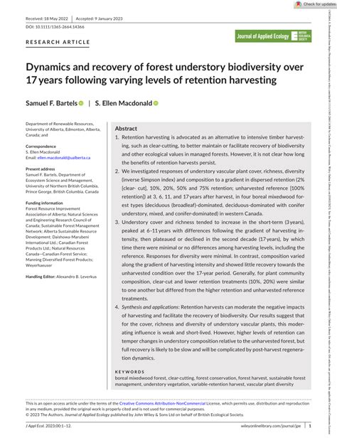 Pdf Dynamics And Recovery Of Forest Understory Biodiversity Over