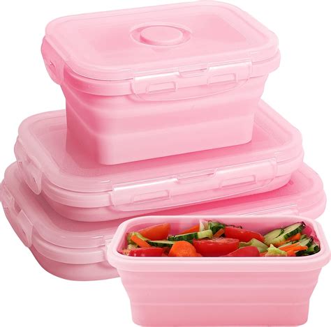 Collapsible Silicone Food Storage Containers With Lidsset Of 3 Silicone Lunch Box