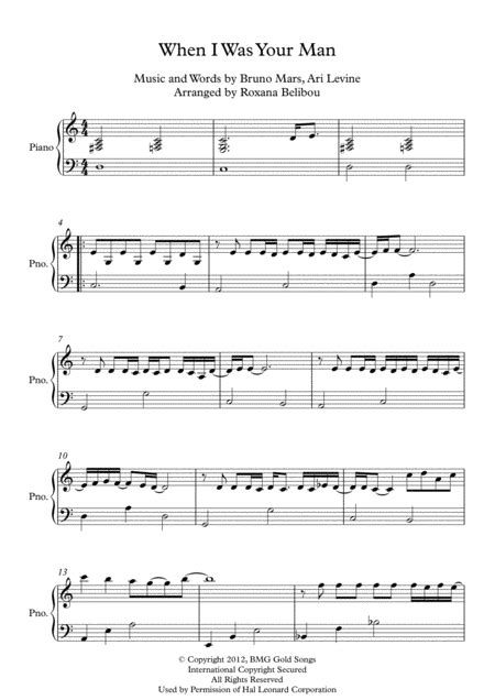 When I Was Your Man Arr Roxana Belibou By Bruno Mars Sheet Music For