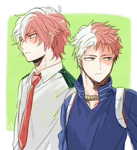 Two Anime Guys With Red Hair And Blue Shirts One Is Wearing A White Shirt