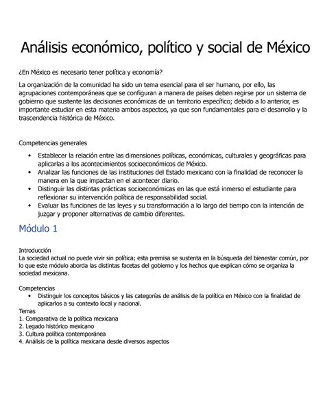 Modulo 1 Análisis Económico Político Y Social De México ¿en México