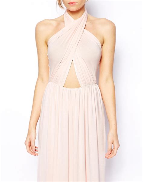 Lyst Love Jersey Cross Front Halter Neck Maxi Dress In Pink