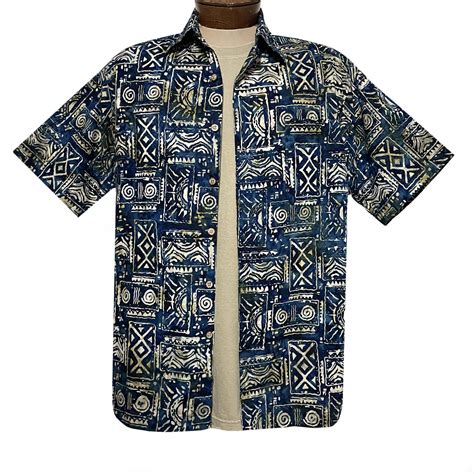 Men S R Options Batik Short Sleeve Cotton Shirt Primitive Pattern