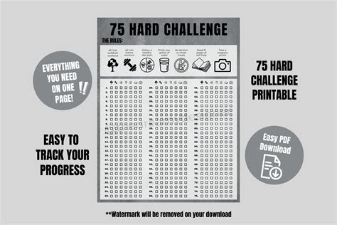 75 Hard Challenge Printable Pdf 75 Hard Tracker 75 Hard Checklist 75