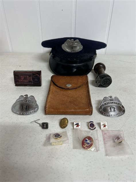 Vintage Us Post Office Letter Carrier Lot Badges Buttons Hat Stampers Ebay