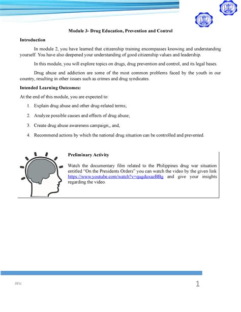 Nstp Module 3 Nstp Notes Module 3 Drug Education Prevention And