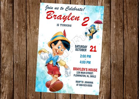 Pinocchio Invitation Pinocchio Birthday Pinocchio Party Pinocchio