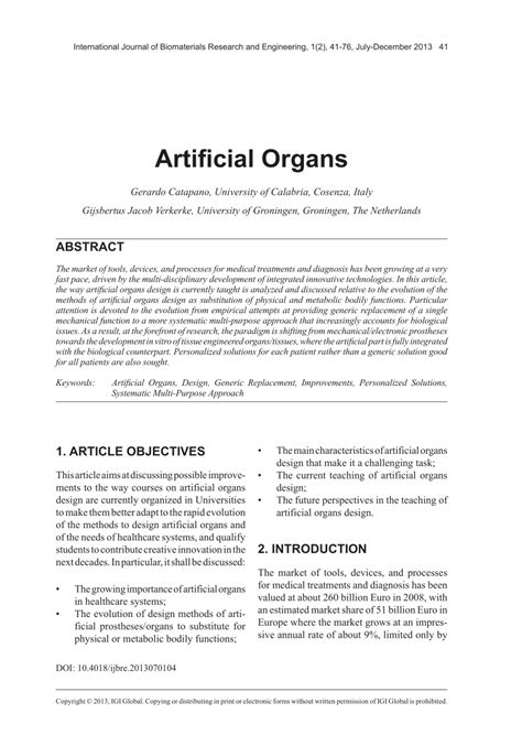 PDF Artificial Organs