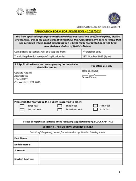 Fillable Online Application Form For 2024 2025 And Admission Notice Fax