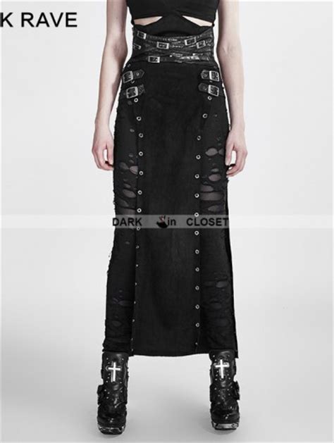 Punk Rave Black Gothic Punk Split Skirt For Women Darkincloset