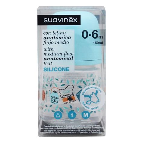 Suavinex Biberón con Tetina Anatómica Flujo Medio Silicona T1M 150ml