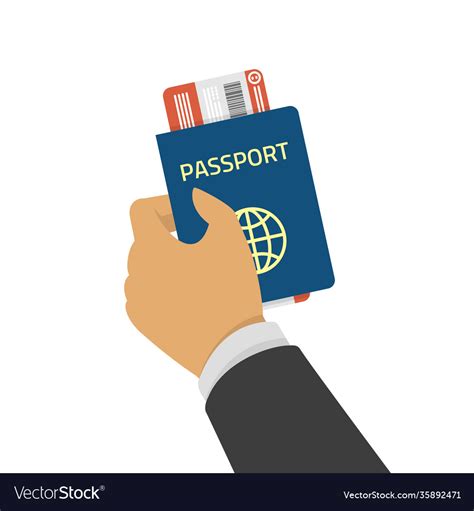 Hand Holding Passport With Tickets Royalty Free Vector Image