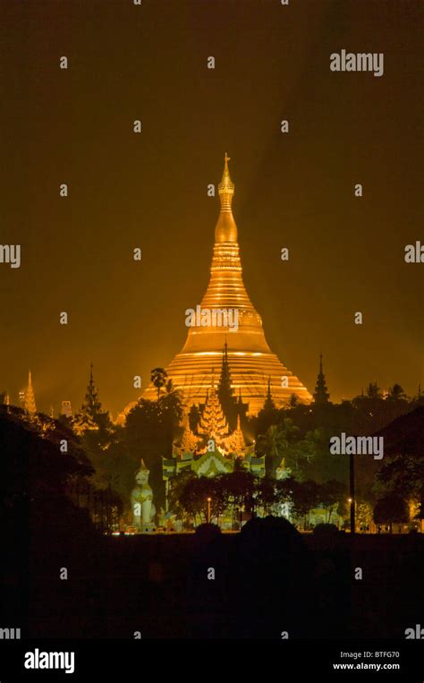 Golden Stupa Before Sunrise Shwedagon Pagoda Rangoon Yangon Burma