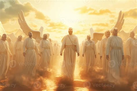 Angels With The Messiah Jesus Leading In Heaven 23775780 Stock Photo