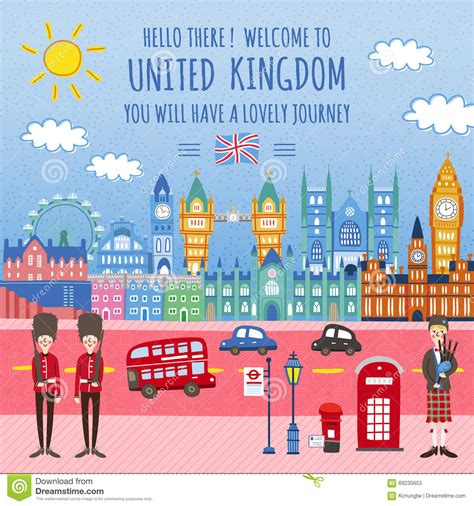 United Kingdom Travel Poster Stock Vector - Illustration of adorable ...