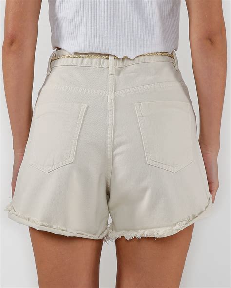 Riachuelo Short Jeans Color Juvenil Barra Desfiada Bege Y C By