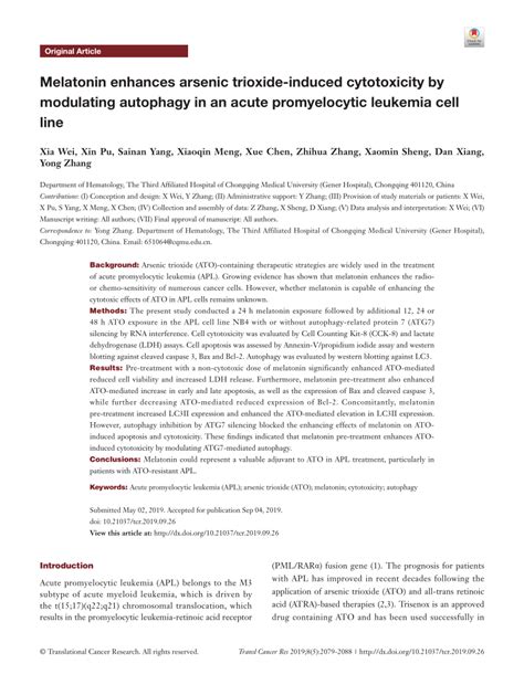 PDF Melatonin Enhances Arsenic Trioxide Induced Cytotoxicity By