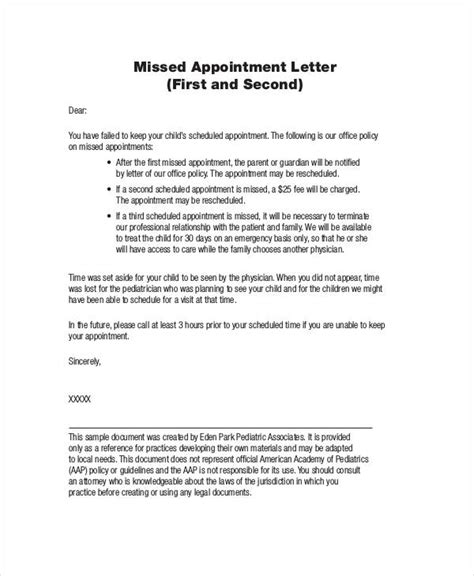 Missed Appointment Letter Template