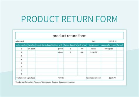 Product Return Form Excel Template And Google Sheets File For Free