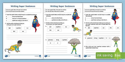 Writing Super Sentences Differentiated Worksheet Twinkl