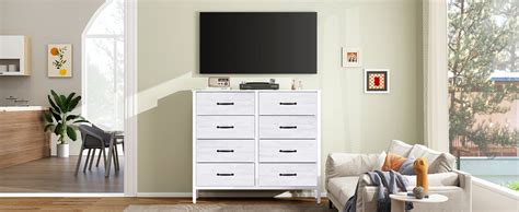 Lyncohome Dresser For Bedroom With Drawers White Storage Cabinet For