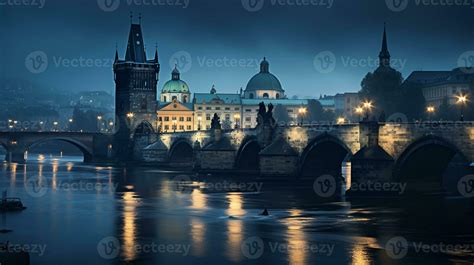 Night view of Charles Bridge. Generative AI 32975569 Stock Photo at ...