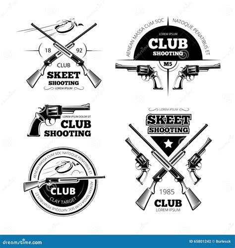 Vintage Gun Club Vector Labels Logos Emblems Set Stock Vector