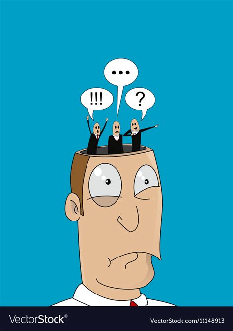 Cartoon man with different thoughts in his Vector Image